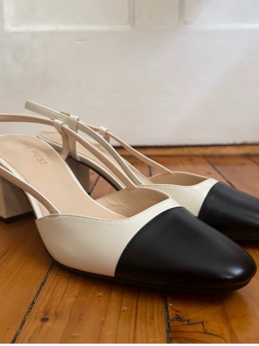 Nine West Two-Tone Black & Cream Slingback Block Heels